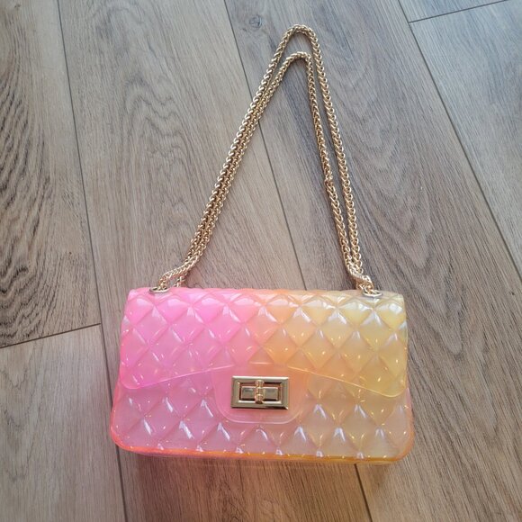 Pink Yellow Ombre See Through Jelly Purse Handbag Shoulder Bag - Picture 2 of 3